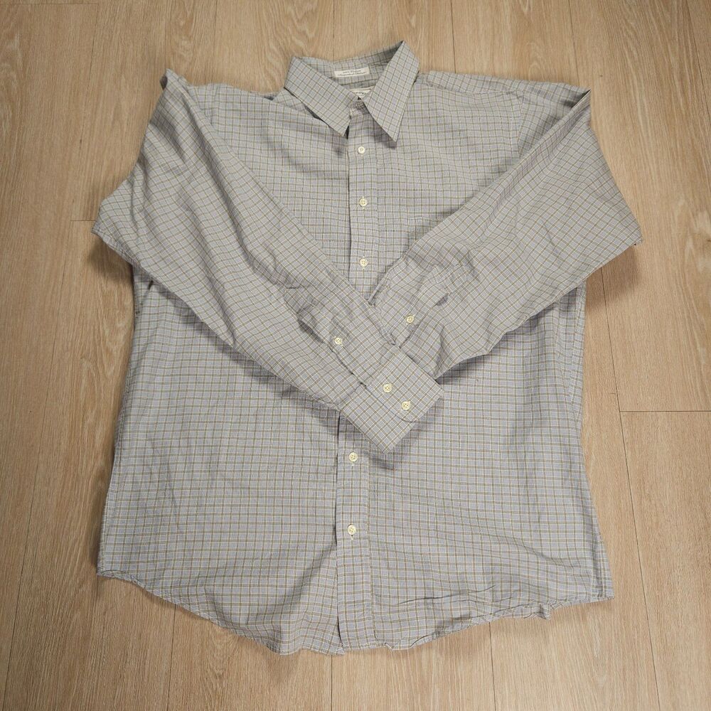 Vintage Burberrys of London Dress Shirt Mens 16.5-35 Blue Check Made In USA